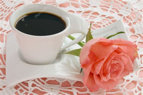 Black Coffee And Pink Rose — Stock Photo © Manka 7530951