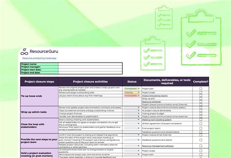 Project Closure Checklist Free Template