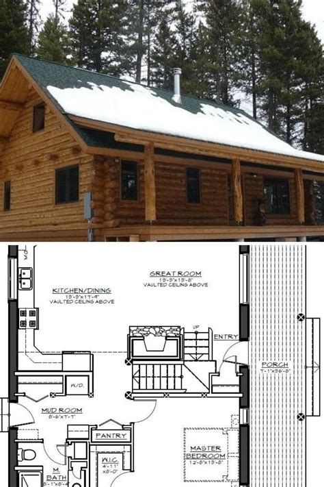 Two Story 1 Bedroom Log Cabin Retreat Floor Plan Cabin Floor Plans