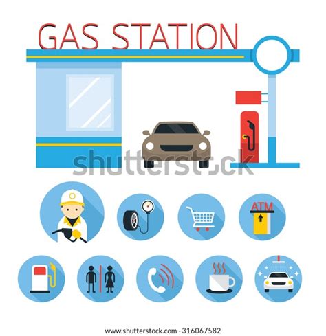 Gas Station Service Objects Icons Set Stock Vector Royalty Free