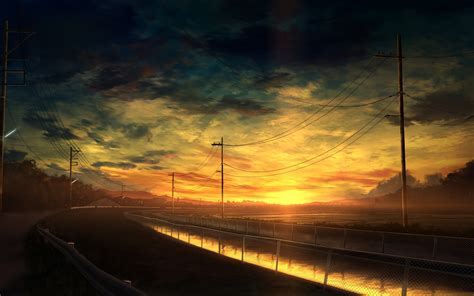 Anime Scenery Sunset Landscape K X Wallpaper Pc Desktop