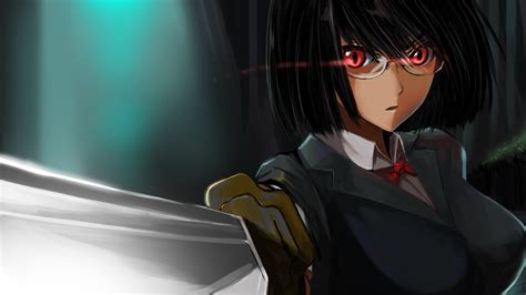 Anime Durarara Sonohara Anri Glasses Meganekko Red Eyes Black