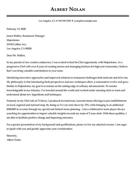 Example of cover letter for chef position. Sous Chef Cover Letter Example and Job Tips | Hloom