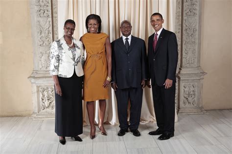 While studying political science and economics at the university of dar es salaam (b.a., 1970) in tanzania, he became chairman of a leftist student group. File:Yoweri Kaguta Museveni with Obamas.jpg - Wikipedia
