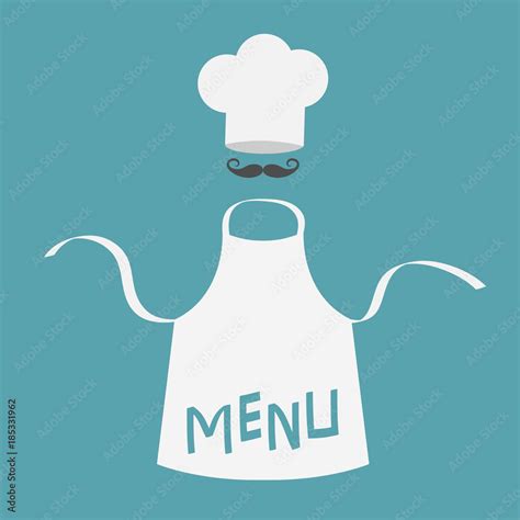 White Blank Kitchen Cotton Apron Chef Hat And Big Mustaches Menu Card Template Uniform For