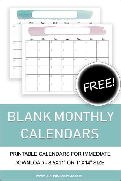 Calendar can be a method to mention some time (such as the case). Printable Monthly Calendar - 8.5x11" or 11x14" With ...