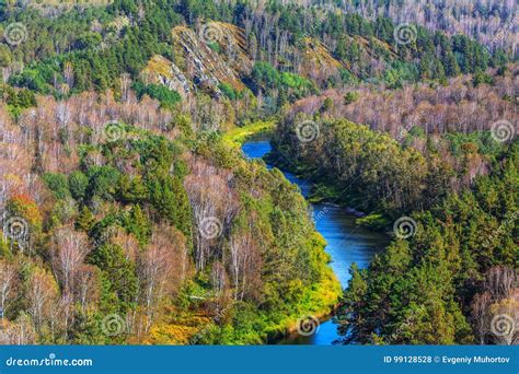 Autumn Landscape View From The Rocks On The River Berd Stock Photo