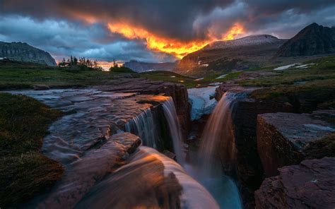 nature, Landscape, Hill, Trees, Clouds, Montana, USA, Rock, Waterfall, Mountain, Sunset, Snow ...