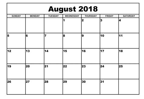 August Month Calendar 2018 Printable October Calendar August
