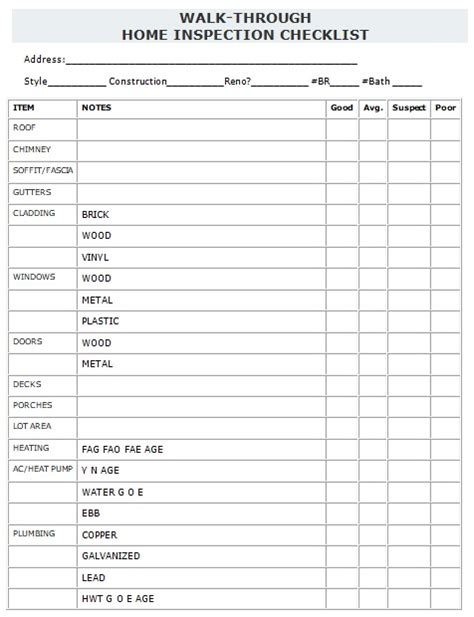 Printable Home Inspection Forms