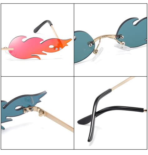 luxury fashion fire flame sunglasses women rimless wave sun glasses metal shades for vintage