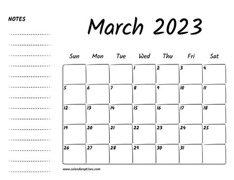 March 2023 Printable Calendar Calendar Options