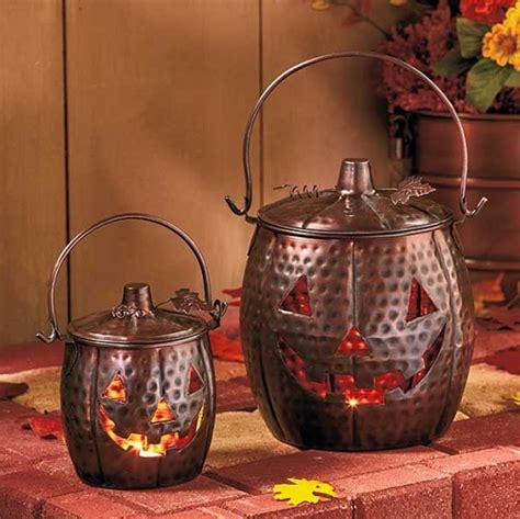 Metal Pumpkin Lanterns Set Of Two Indoor Outdoor Halloween Fall