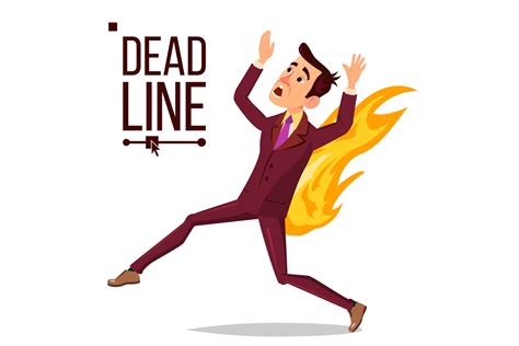 Deadline Concept Vector Sad Running Businessman On Fire Workload