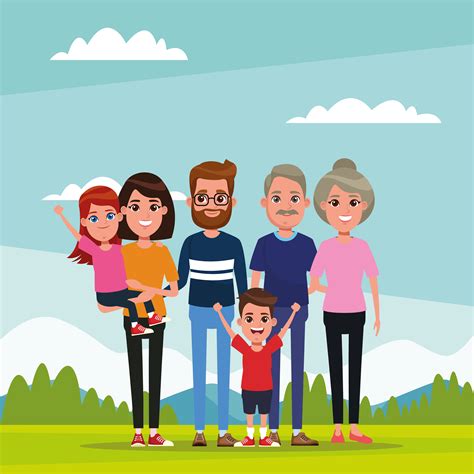 Familia Con Dibujos Animados De Niños 654910 Vector En Vecteezy