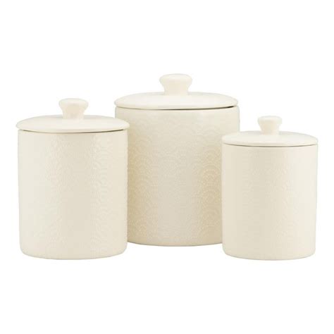 10 Strawberry Street Tide Embossed 3 Piece Ceramic Canister Set White