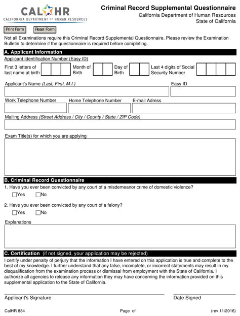 Form t1032 step 4 note. Form CALHR884 Download Fillable PDF or Fill Online Criminal Record Supplemental Questionnaire ...