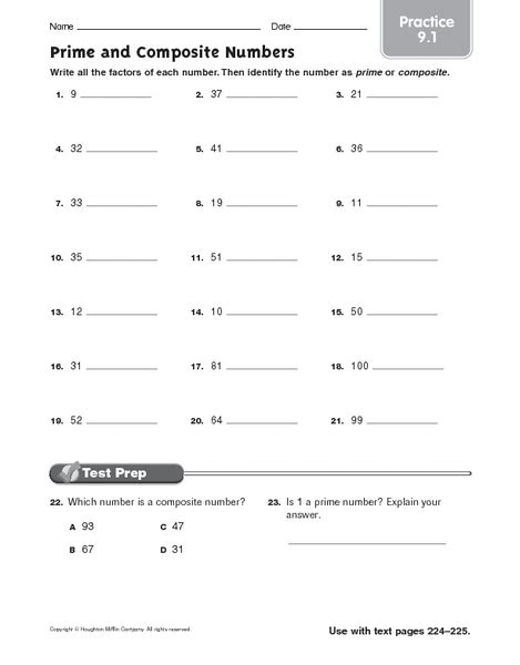 Free Printable Worksheets On Prime And Composite Numbers Printable