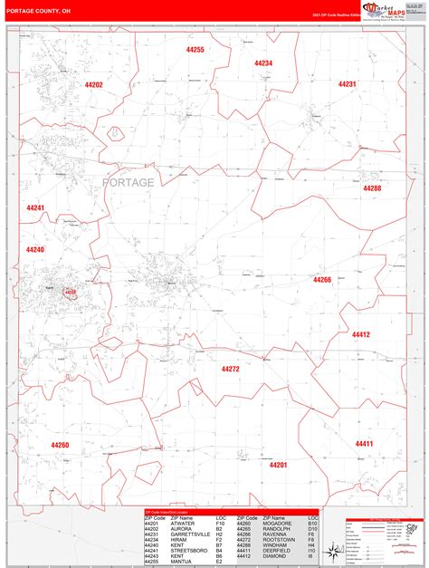 Portage County Oh Zip Code Wall Map Red Line Style By Marketmaps