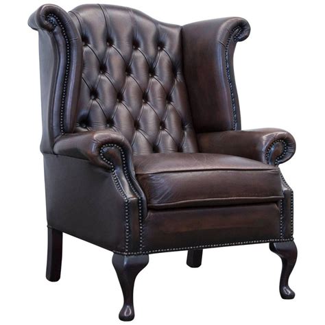 31 w wing arm chair top grain leather diamond stitched brown w saddle strap. Chesterfield Leather Wingback Chair Brown One Seat Couch ...
