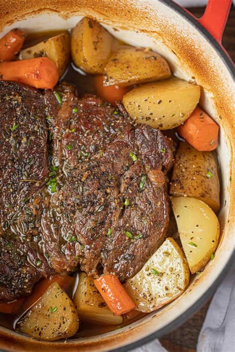 Cooking the pork roast on low heat. Classic Pot Roast (Oven, IP & Crockpot Directions ...