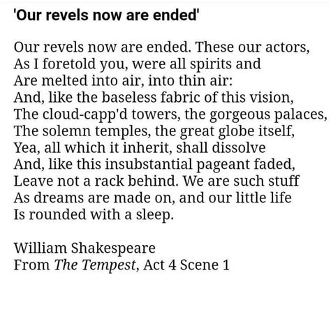 Shakespeare Our Revels Now Are Ended Prospero Monologue Cheesy