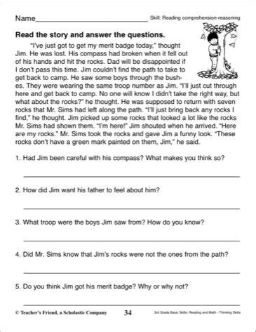 Read the poem carefully and answer the following questions. Short Story with Comprehension Questions: 3rd Grade ...