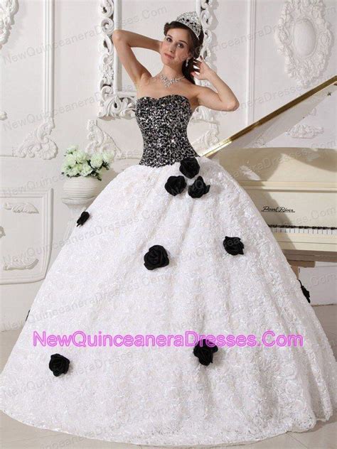 Remarkable White And Black Quinceanera Dress Strapless Special Fabric