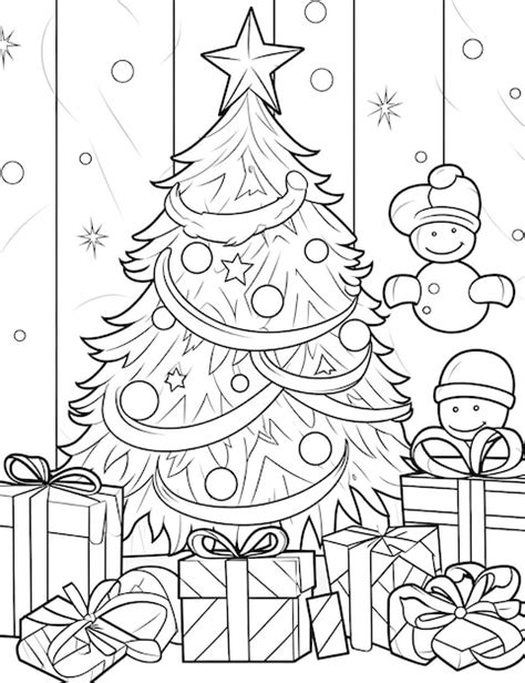Premium AI Image | Christmas tree and presents coloring pages for kids