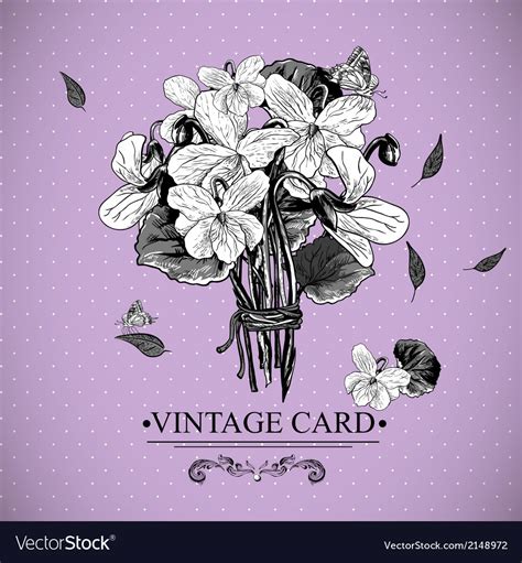 Vintage Monochrome Floral Card With Violets Vector Image