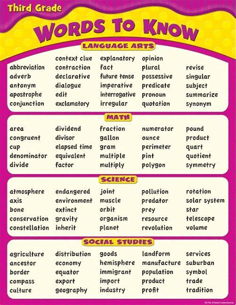 Words To Know In 3rd Grade Chart 5th Grade Spelling Spelling Words