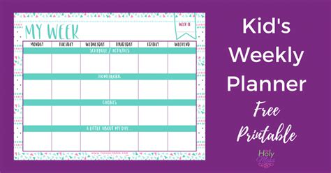 Kids Weekly Planner Free Printable