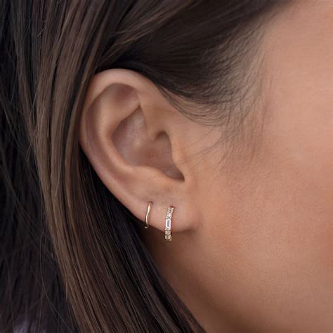 Baguette Huggie Hoops Minimalist Ear Piercings 2nd Ear Piercing Ear