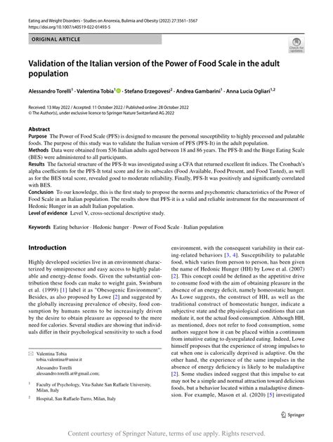 Validation Of The Italian Version Of The Power Of Food Scale In The