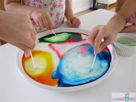Put one drop of each color in different places in the milk. Colour Changing Milk Experiment | Learning 4 Kids