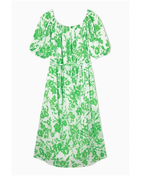 Cos Cotton Off The Shoulder Floral Print Dress In Green Lyst