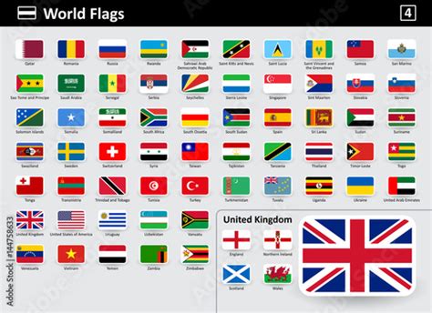 Flag Icons Of The World With Names In Alphabetical Order Set 4 Flat