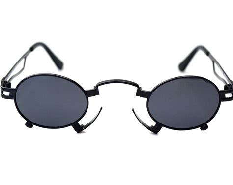 Hi Tek Alexander Oval Sunglasses Black Metal Frame Polarized Lens Steampunk Gothic Vampire Uisex