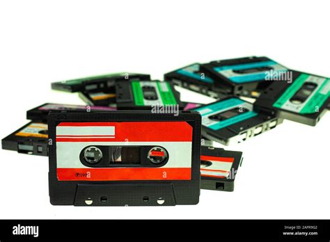 Stack Vintage Compact Cassette Tape Close Up Set Of Old Audio Tapes