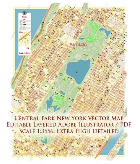 Central Park New York City Us Vector Map Exact High Detailed Editable