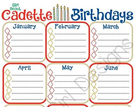 Daisy Birthday Calendar Girl Scouts Editable Printable Pdf Etsy