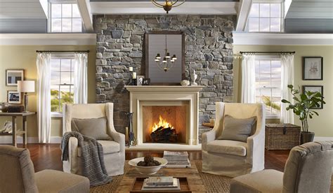 Bowery hill contemporary design 8 drawer double bedroom dresser with plastic bar handles in oak and white. Coastal living room with stone fireplace and white crown ...