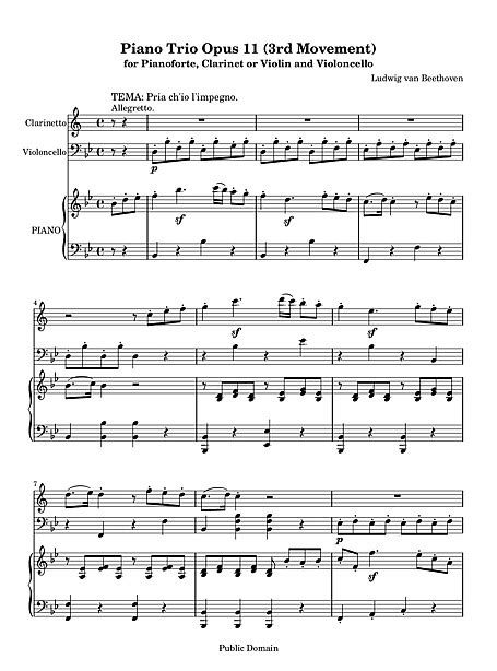 Piano Trio No 4 Gassenhauer Full Score 3rd Movement Klarinet