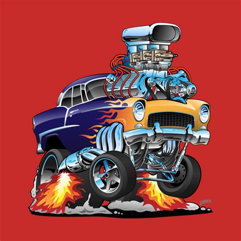 Classic Fifties Hot Rod Muscle Car Cartoon Car T Shirt