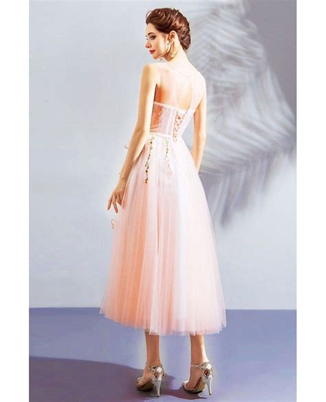 Buy Fairy Pink Butterflies Tulle Party Dress Tea Length With Flowers At