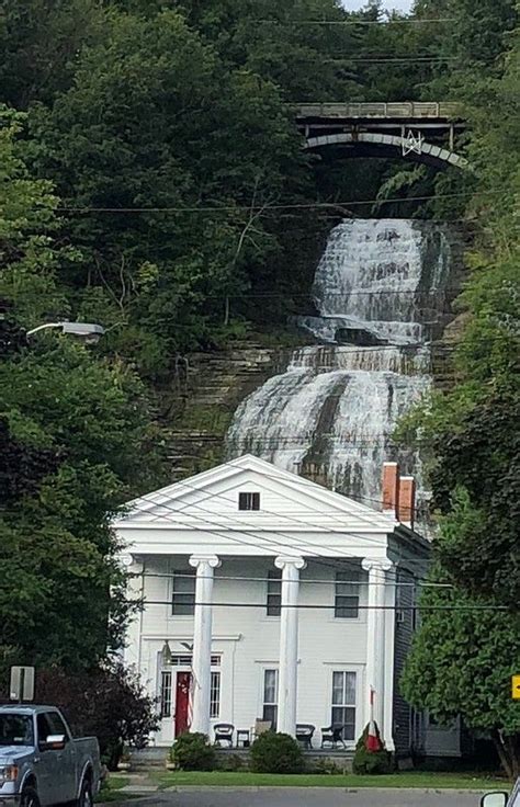 Montour Falls New York The Greek Revival Style Home In The Foreground
