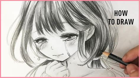 Anime Girl Crying Pencil Drawing