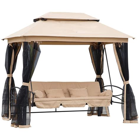 Outsunny 3 Person Outdoor Patio Daybed Gazebo Swing With Canopy And