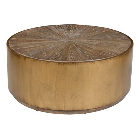 Benjara In Brown And Gold Round Wood Top Coffee Table Bm
