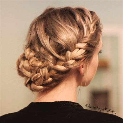Loose French Braids On Both Sides Into A Braided Bun French Braid Hairstyles Loose French